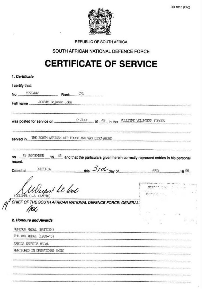 Ben Jooste 18. Certificate of Service